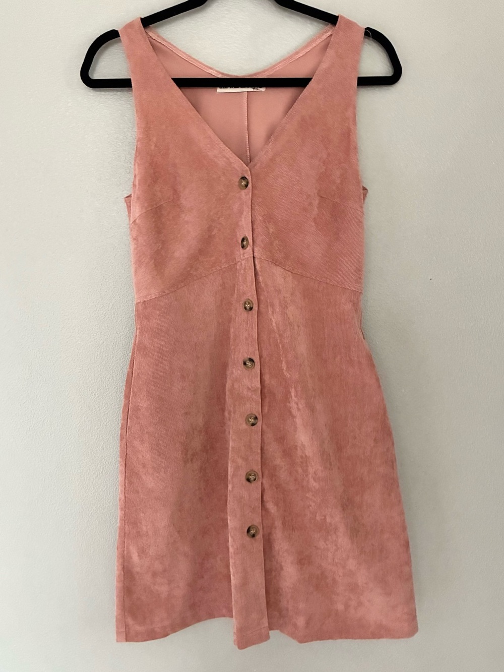 SM Wardrobe Pink Corduroy Mini Dress Button Front Sleeveless With Pockets